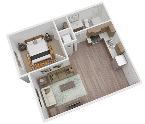 Floor plan for 1 bed, 1 bath, 561 sqft